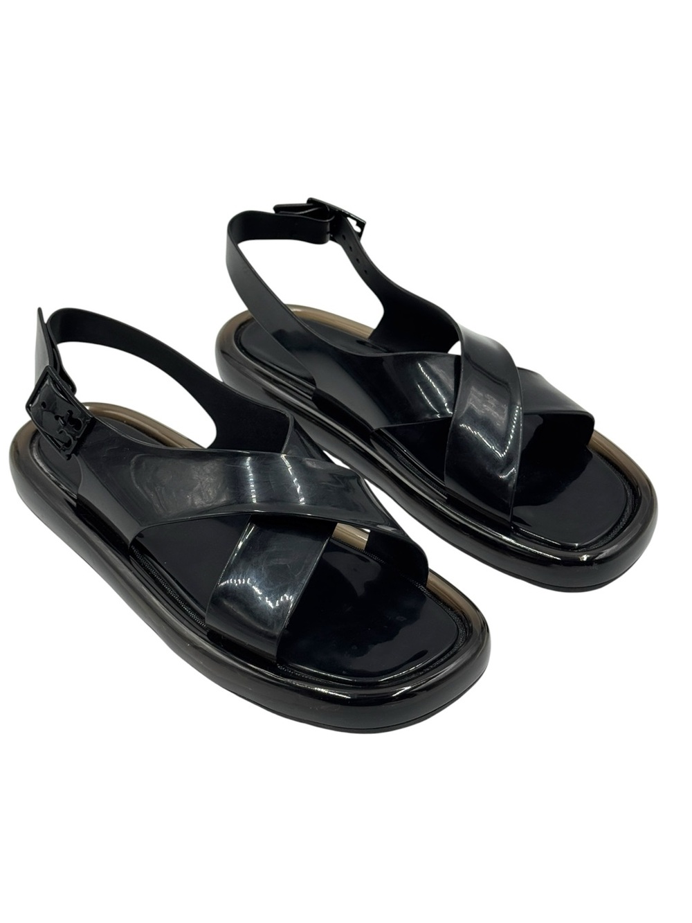 Tory Burch Black Criss Cross Strap Slingback Bubble Jelly Sandals Size 11